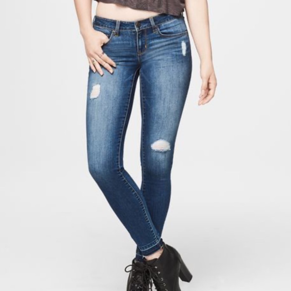 Aeropostale Y2K Jeggings Raw Hems Holes Distressed Blue Denim Jeans Size 0